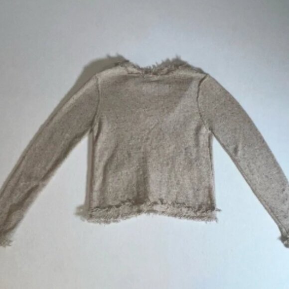 Joie Tweed Knit Fringe Cotton Blend Cardigan in Beige Confetti Size Medium - Picture 9 of 9